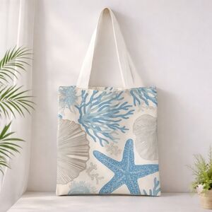 Blue and Ivory Starfish Large Tote Bag
